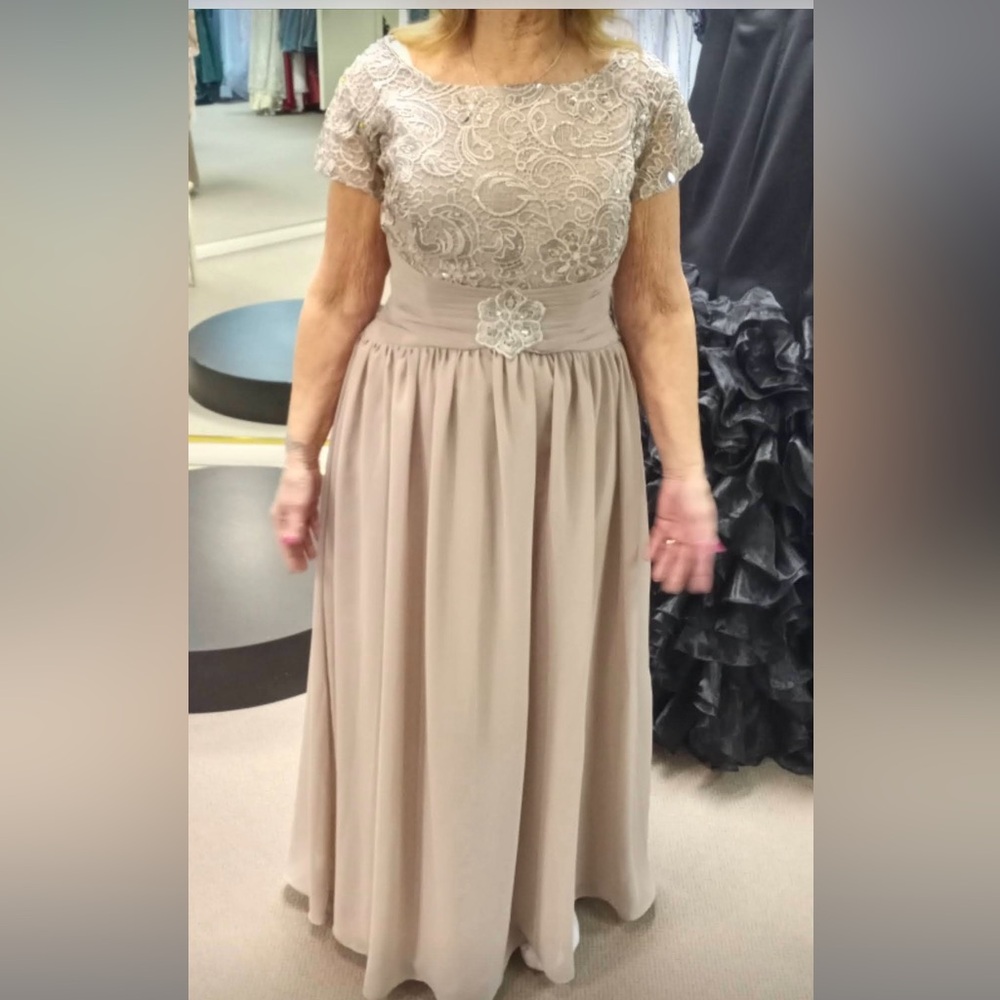 Woman’s formal dress worn once great condition size 10/12 taupe color